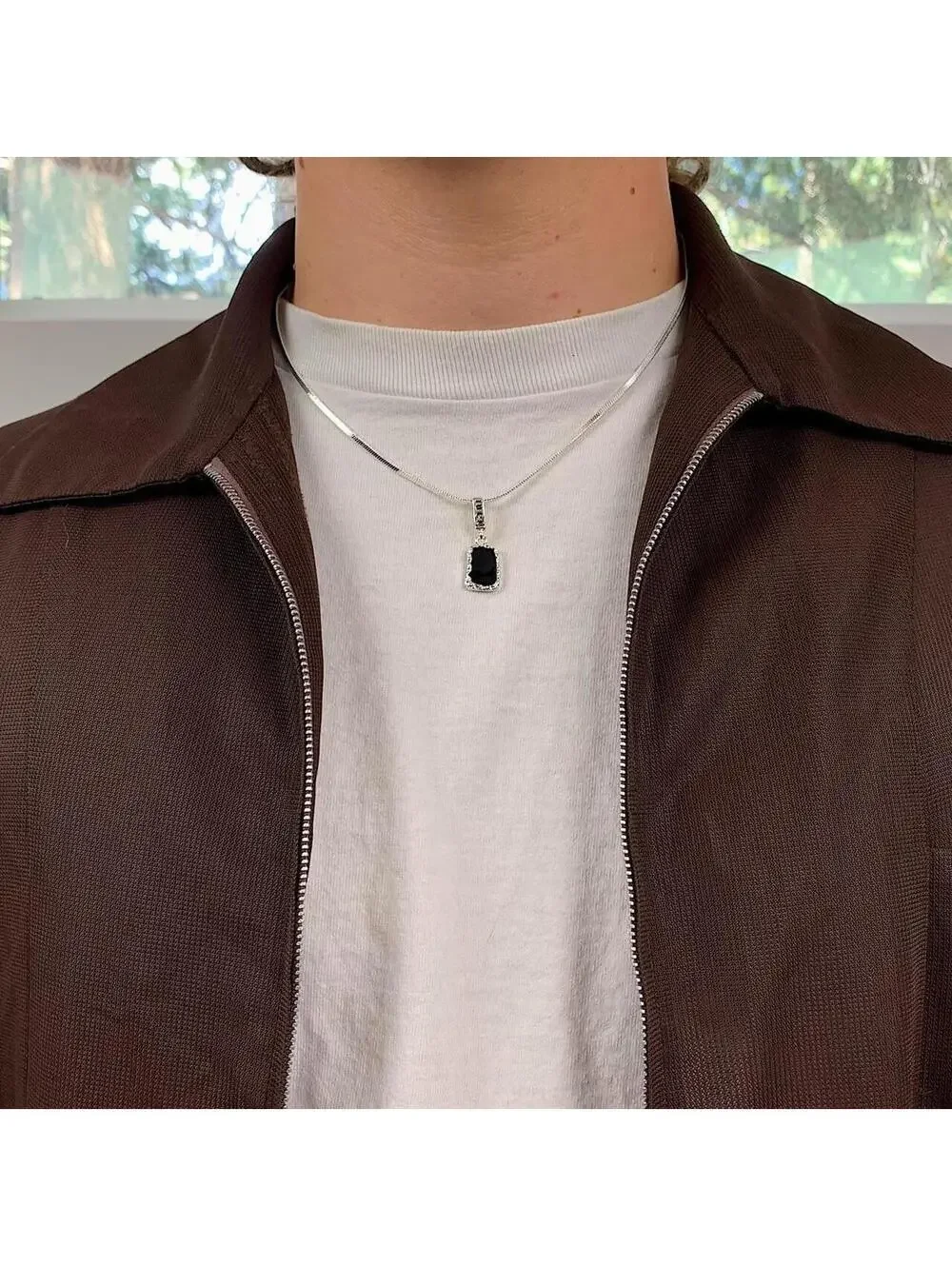 Y2k style Silver Rope Chain jewel pendant necklace. Chain is unisex. 17.5-19.5